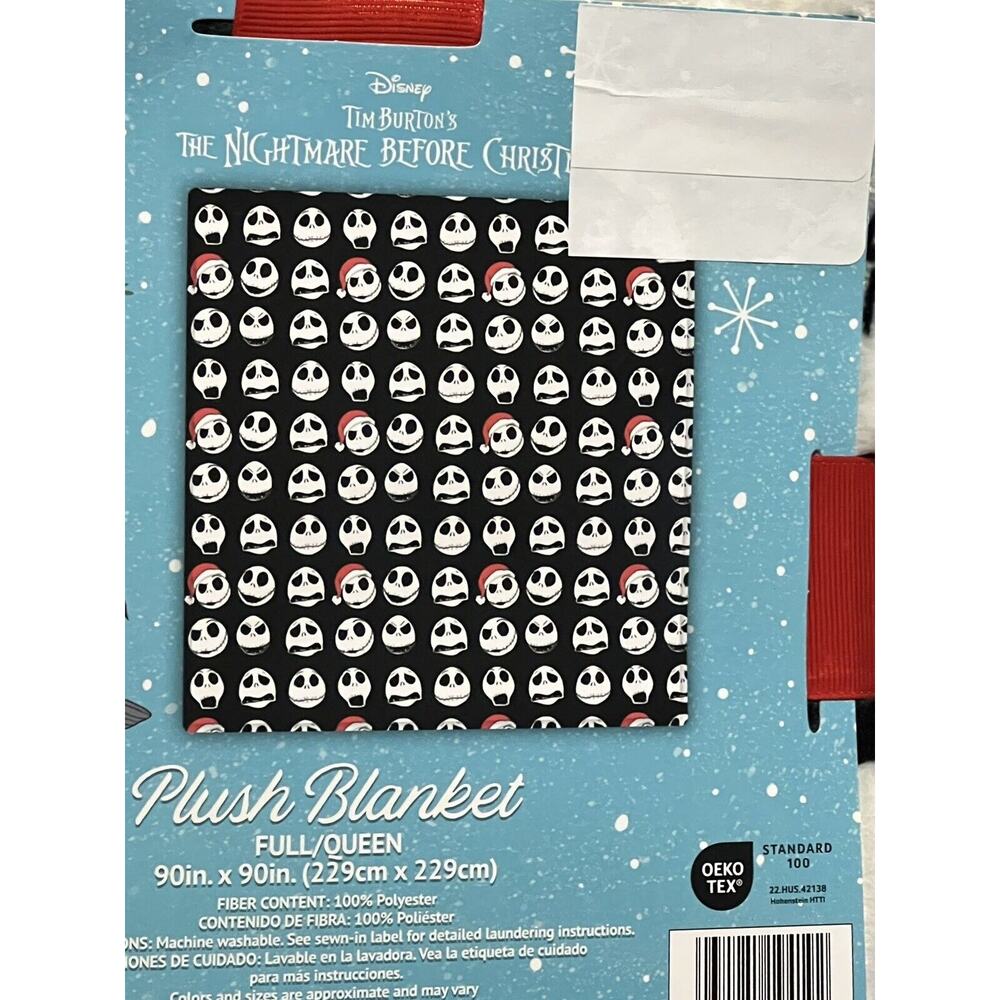 Jack Skellington Full Queen Fleece Bed Blanket 90” X 90” Christmas Santa Hat - Picture 9 of 12